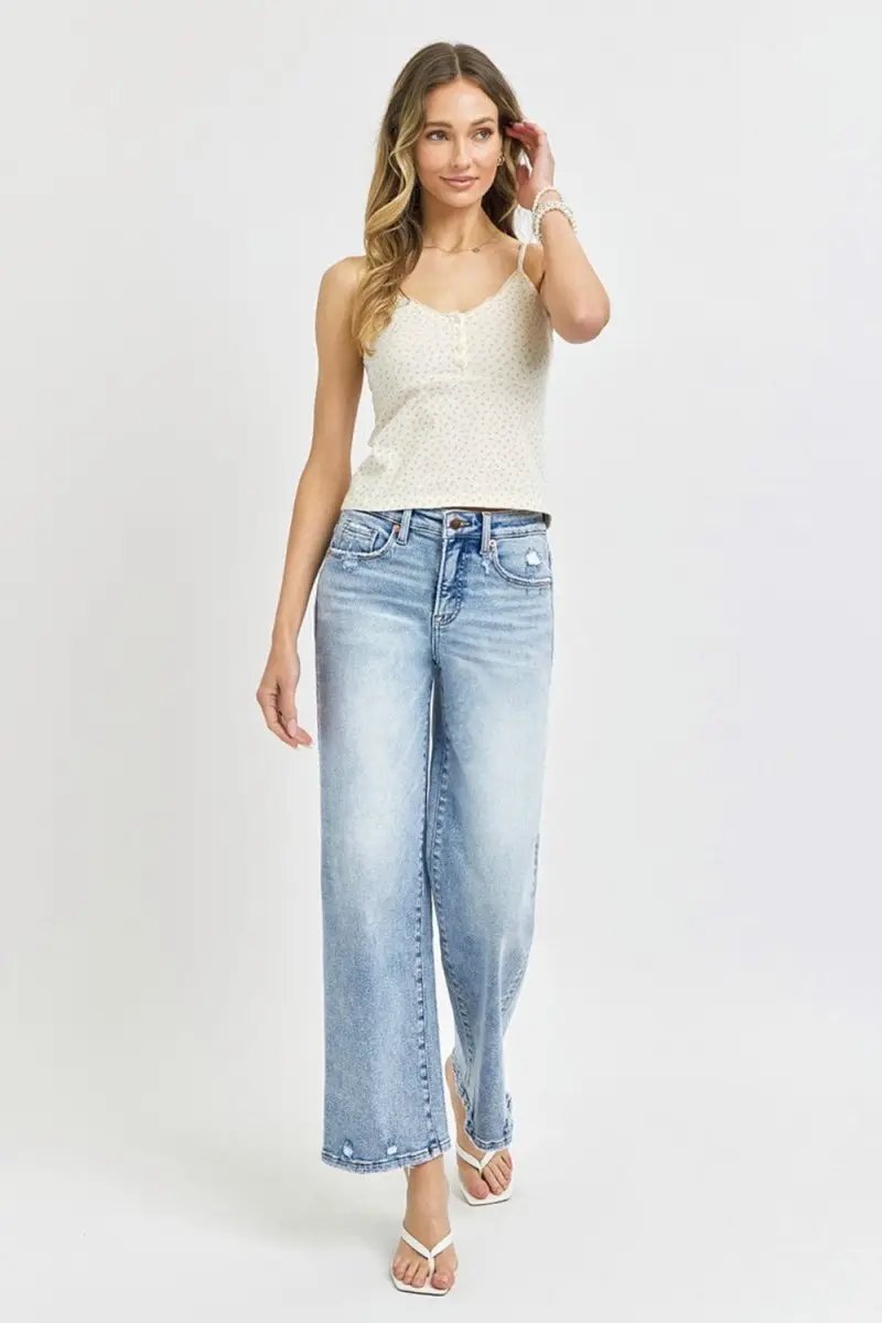 RISEN Full Size Tummy Control High Rise Crop Wide Leg Jeans - Love Salve